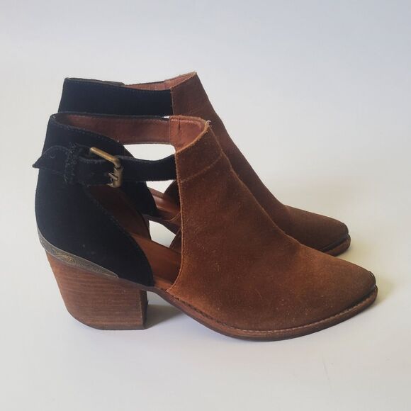 Jeffrey Campbell Woodruff Cutout Booties Brown Black Colorblock Suede Western - Picture 3 of 16